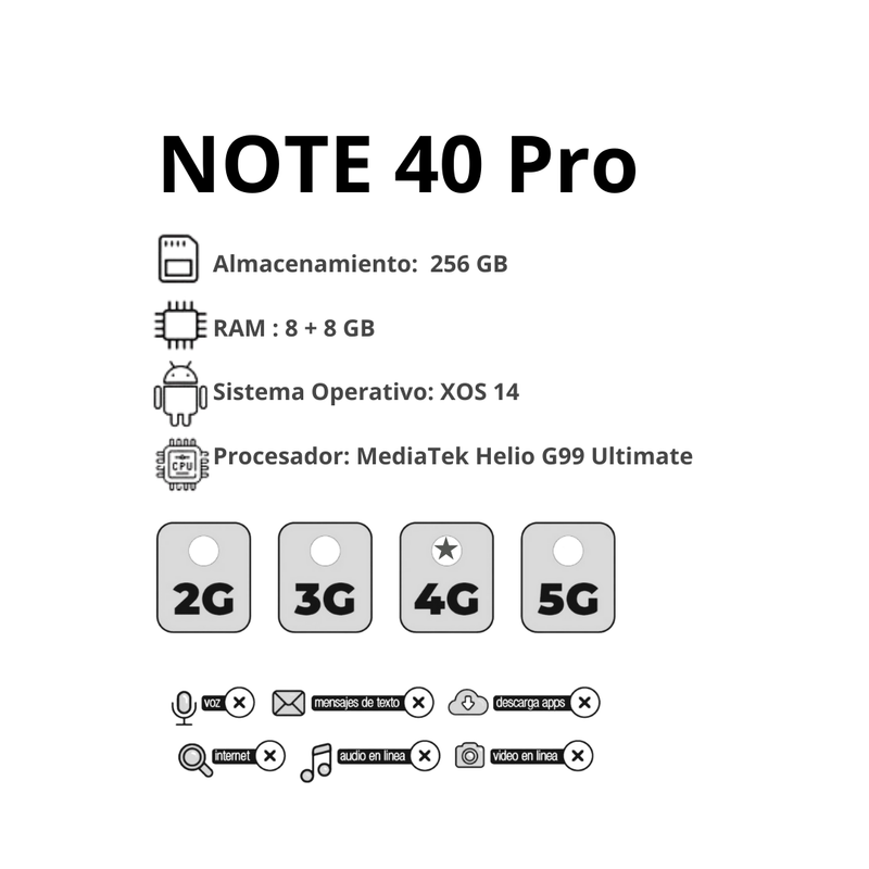 Celular INFINIX Note 40 Pro 256GB/8GB RAM - Negro