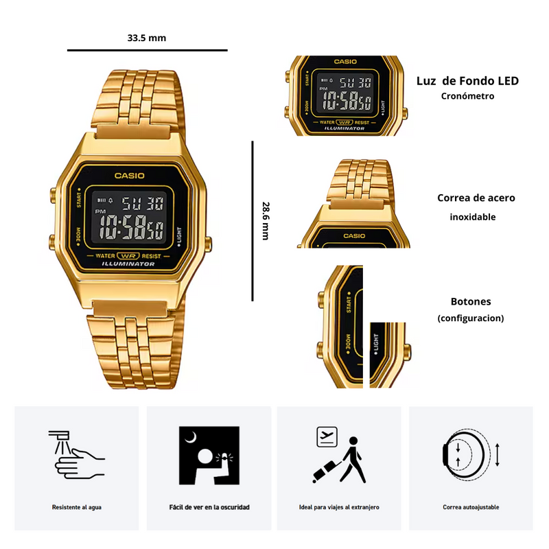 Reloj Casio Modelo LA680WGA-1B Diseño clásico
