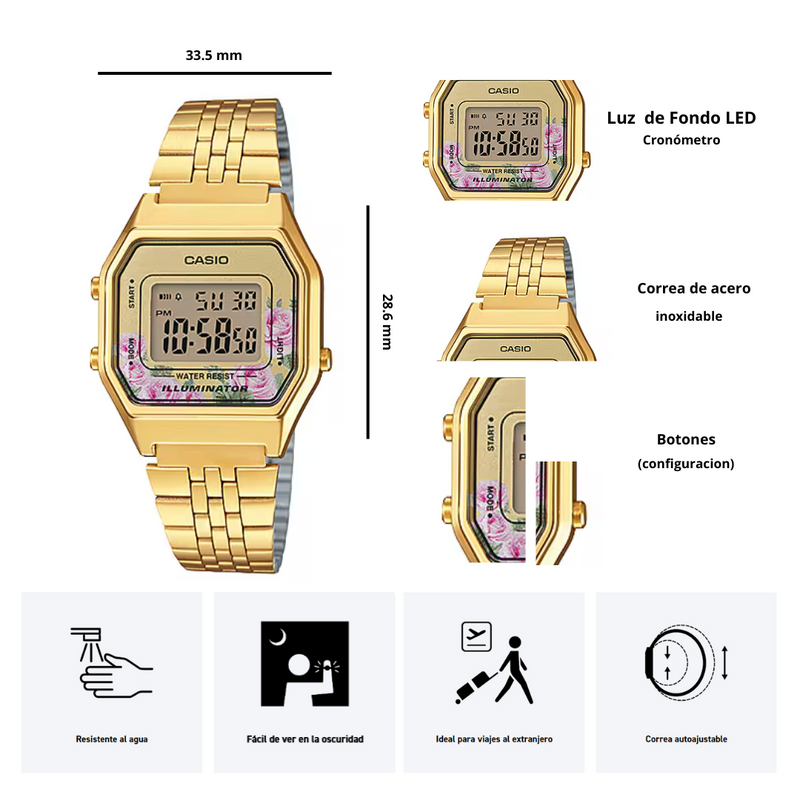 Reloj Casio Modelo LA680WGA-4C Diseño clásico