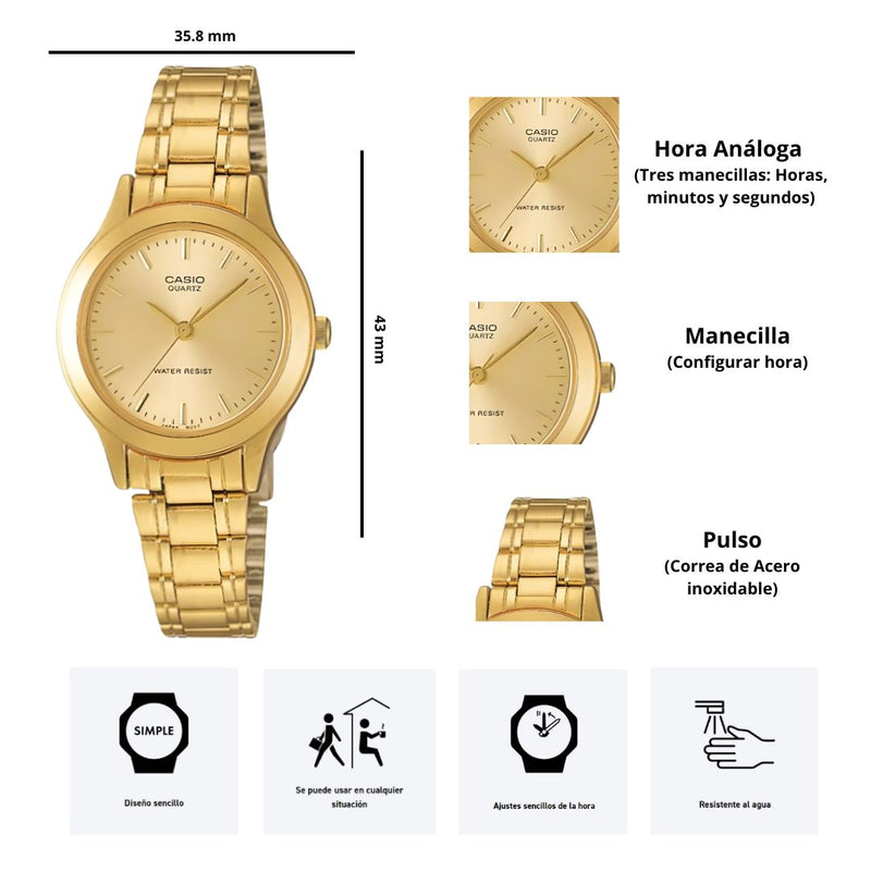 Reloj Casio Modelo LTP-1128N-9A Diseño Elegante