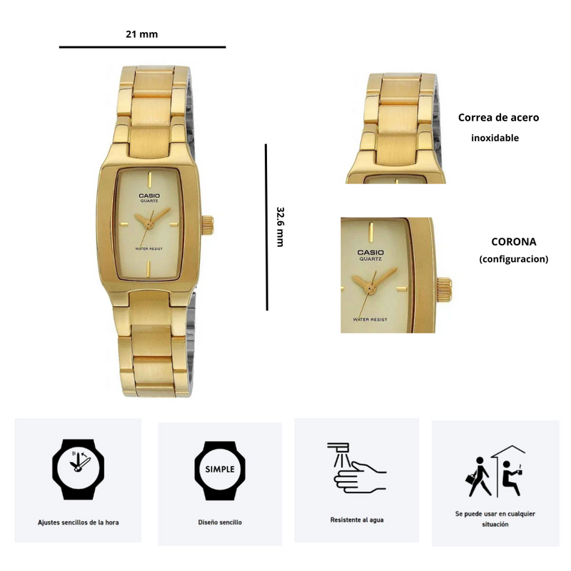 Reloj Casio Mujer LTP-1165N-9C Acero Inoxidable Dorado