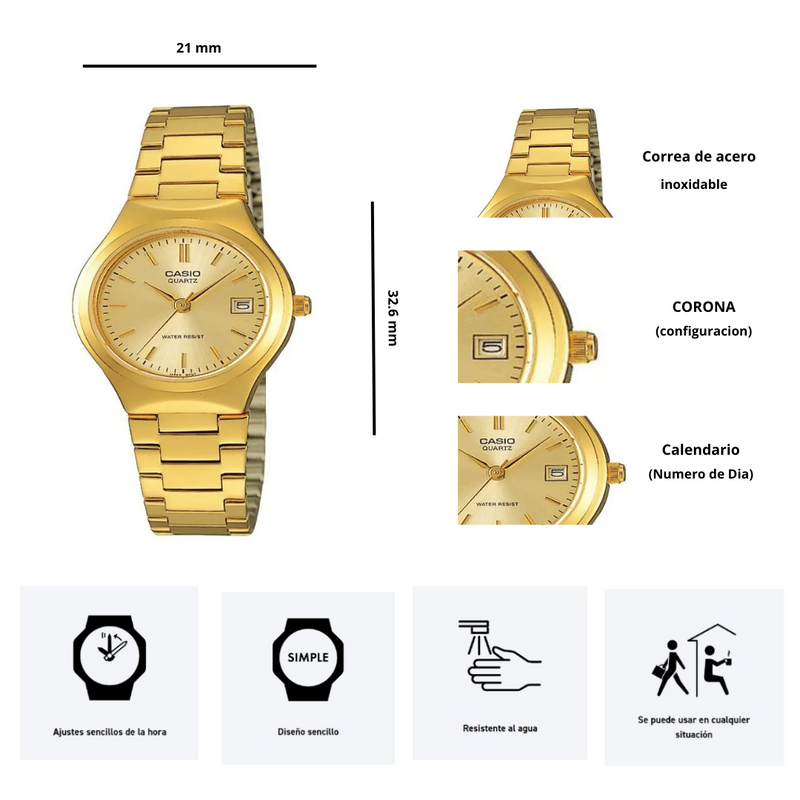 Reloj Casio Referencia LTP-1170N-9A Para Dama Diseño Elegante