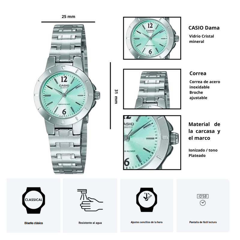 Reloj Casio Modelo LTP-1177A-3A Para Dama Diseño Elegante