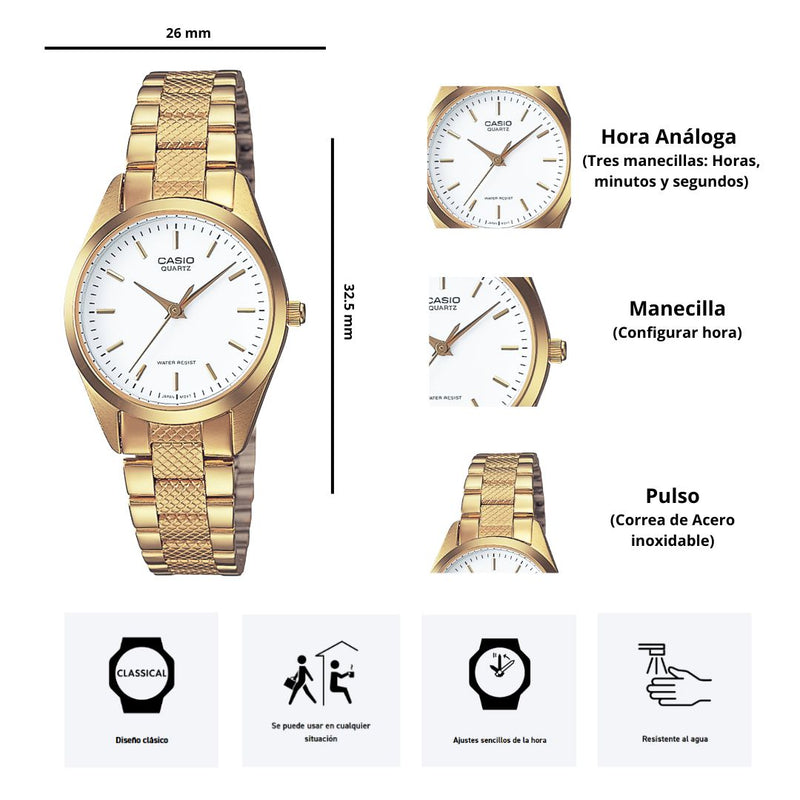 Reloj Casio Modelo LTP-1274G-7A Diseño Elegante