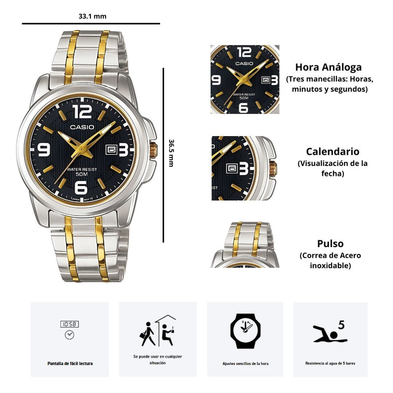 Reloj Casio Modelo  LTP-1314SG-1A Diseño Elegante