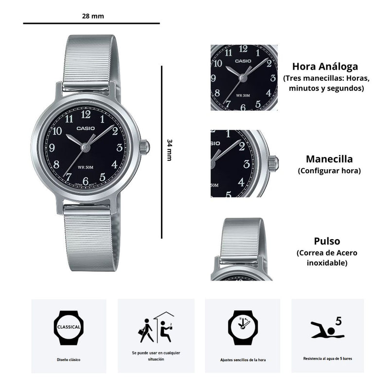 Reloj Casio LTP-B170D-1B Diseño Elegante