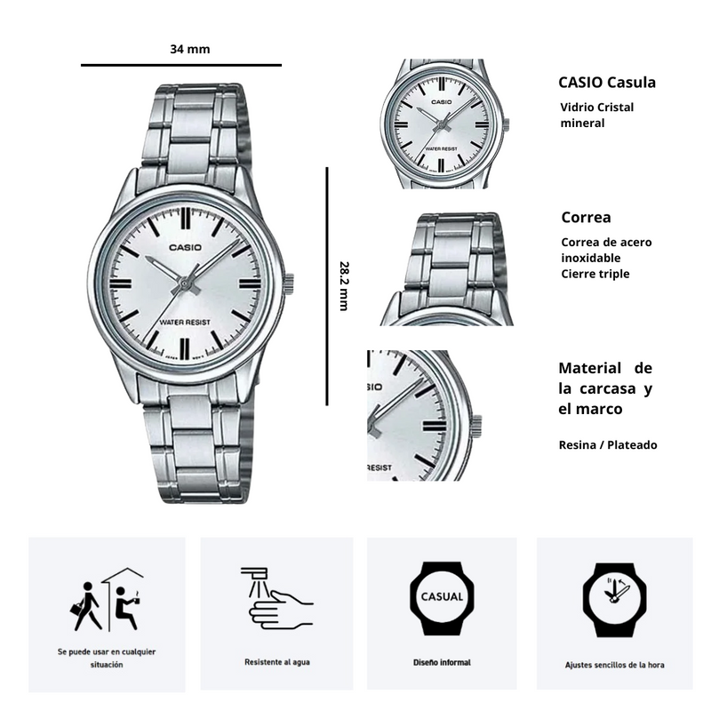 Reloj Casio Modelo LTP-V005D-7A Dama Elegante