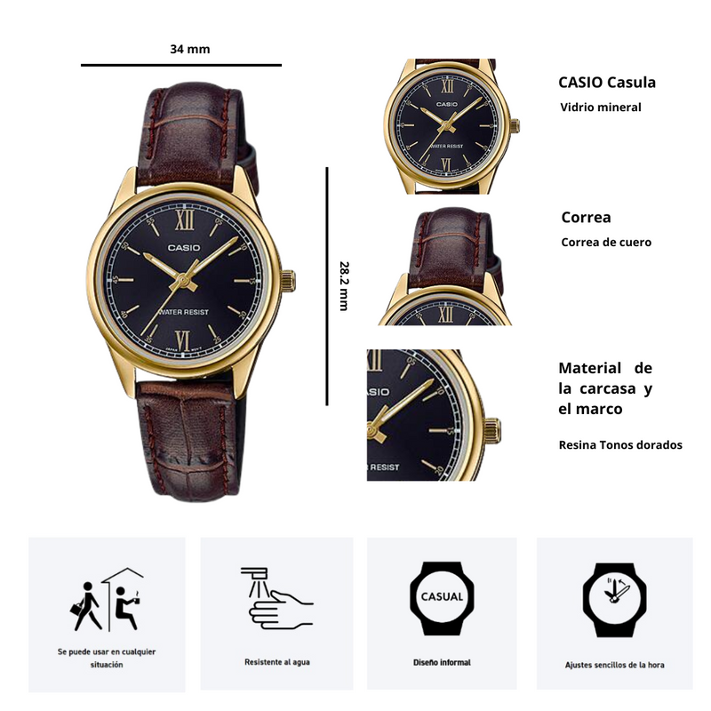 Reloj Casio Modelo LTP-V005GL-1B2 Para Dama Elegante