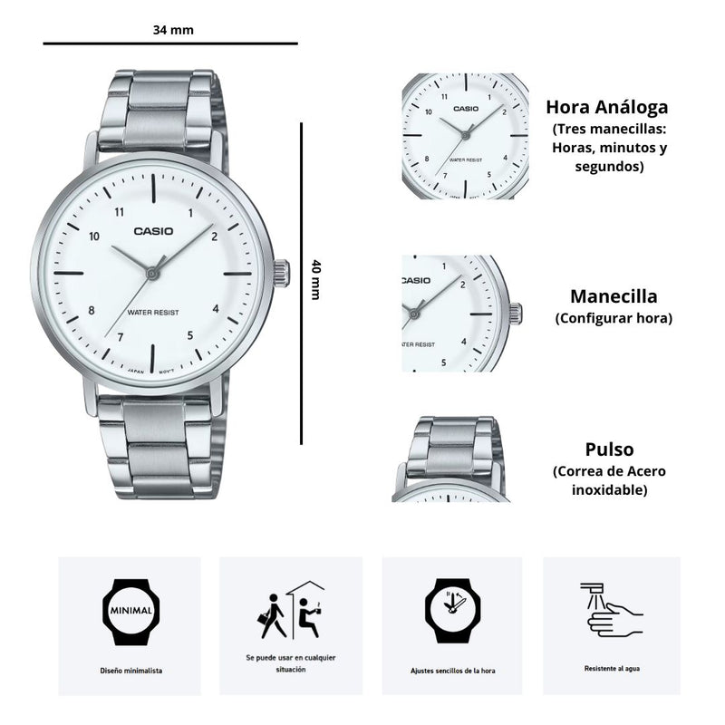 Reloj Casio LTP-VT03D-7B Diseño Elegante