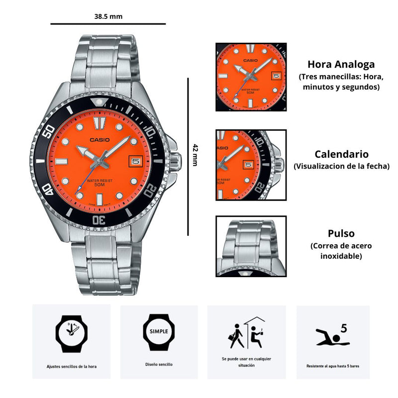 Reloj Casio Modelo MDV-10D-4A1 Diseño Elegante
