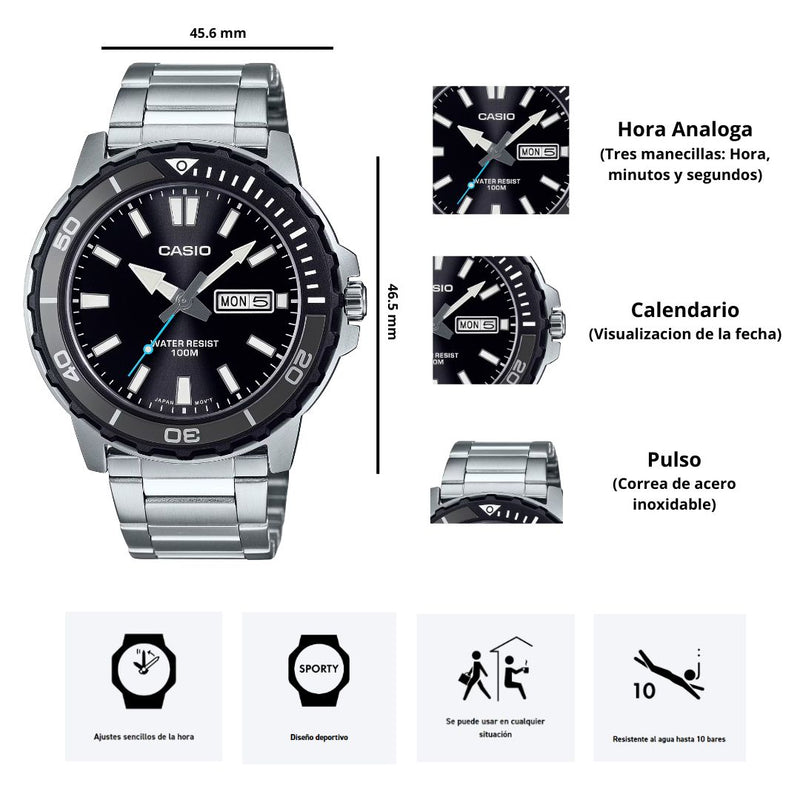 Reloj Casio Modelo MTD-125D-1A3 Diseño deportivo