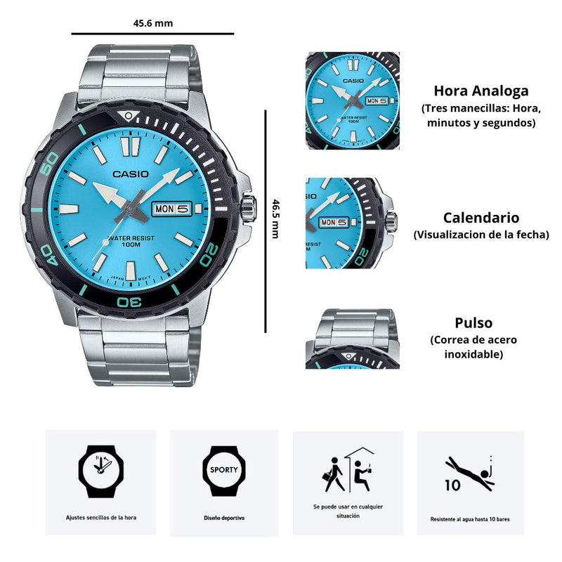 Reloj Casio Modelo MTD-125D-2A3 Diseño Deportivo
