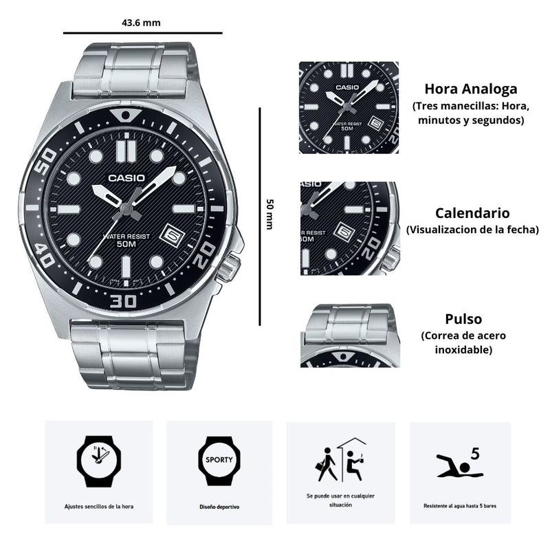 Reloj Casio Modelo MTD-135D-1A Diseño Deportivo