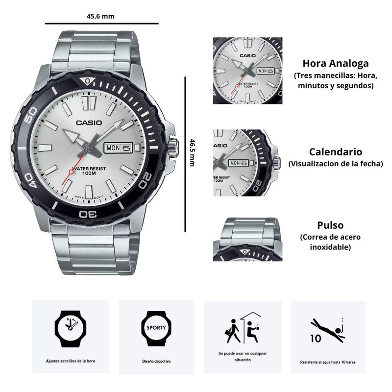 Reloj Casio Modelo MTD-125D-7A Diseño Deportivo