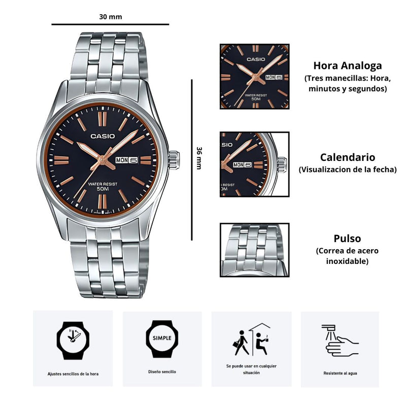 Reloj Casio Modelo MTP-1335D-1A2 Diseño  Elegante