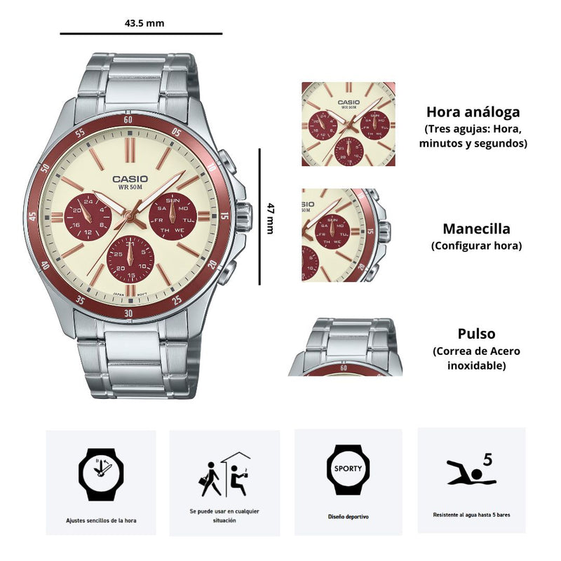Reloj Casio Modelo MTP-1374D-5A2V Diseño Elegante