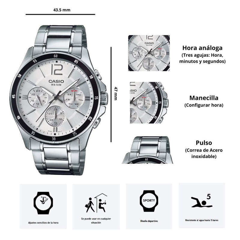 Reloj Casio Modelo MTP-1374D-7A Diseño Elegante