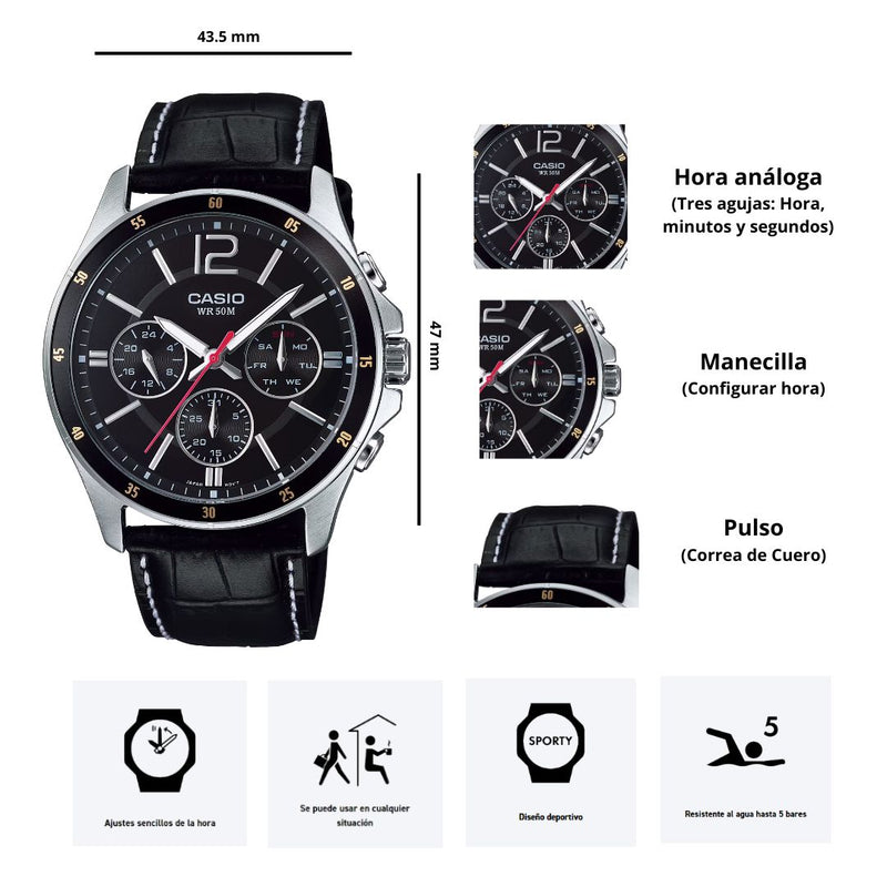 Reloj Casio Referencia MTP-1374L-1A Diseño Elegante