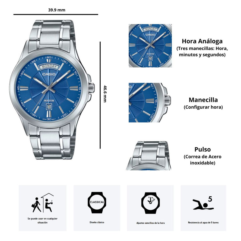 Reloj Casio MTP-1381D-2A Diseño Casual