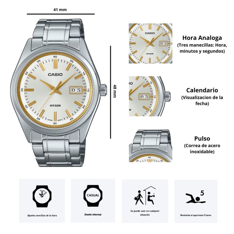 Reloj Casio Modelo MTP-B180D-7A Diseño Elegante