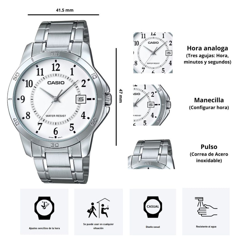 Reloj Casio Modelo  MTP-V004D-7B Diseño Elegante