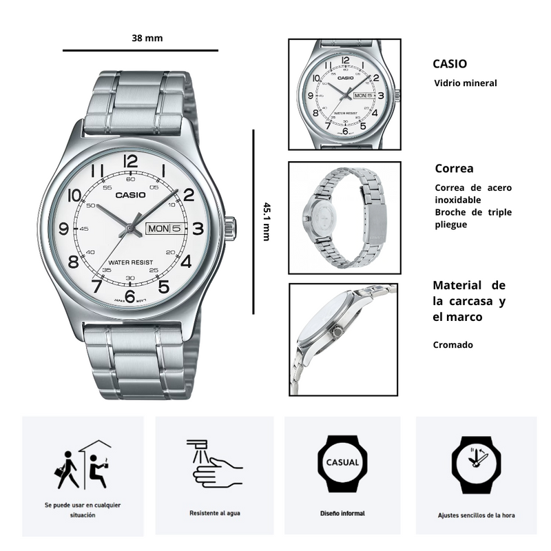 Reloj Casio Modelo MTP-V006D-7B2 Diseño Elegante