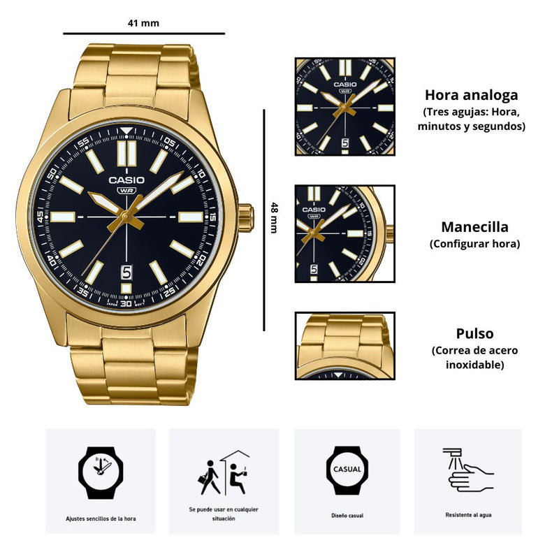 Reloj Casio MTP-VD02G-1E Diseño Casual