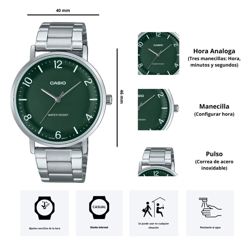 Reloj Casio Modelo MTP-VT03D-3B DIseño Elegante