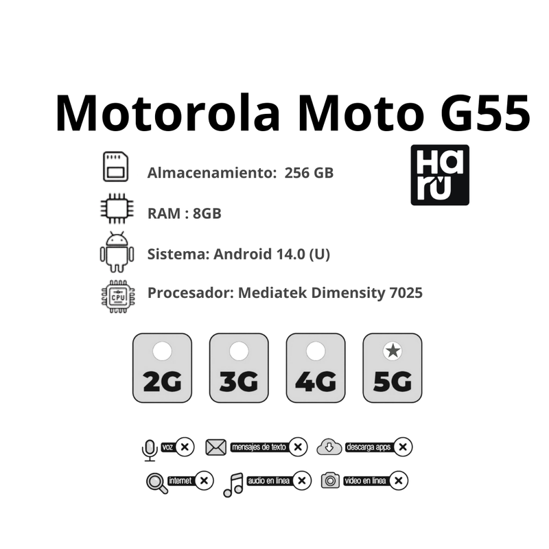 Celular MOTOROLA G55 256GB 8GB  Negro