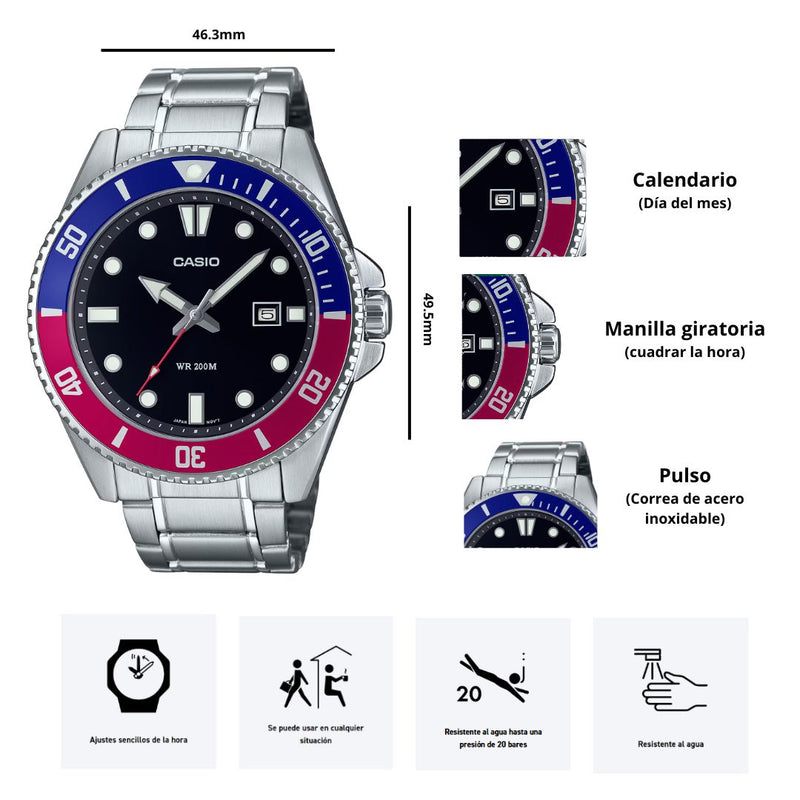 Reloj Casio MDV-107D-1A3 Diseño Elegante