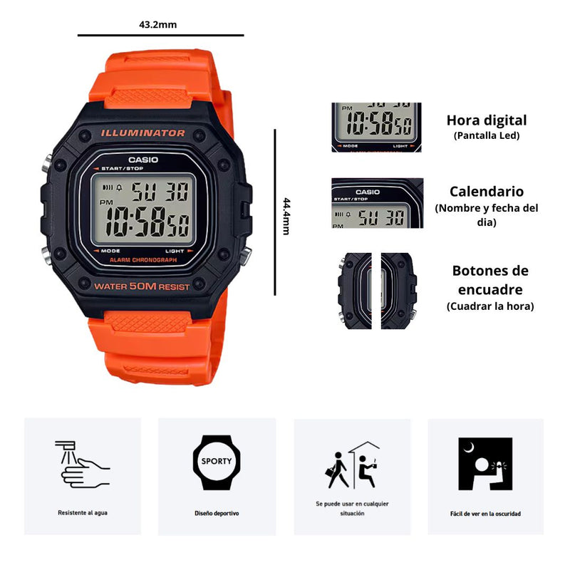 Reloj Casio Modelo W-218H-4B2 Diseño Deportivo
