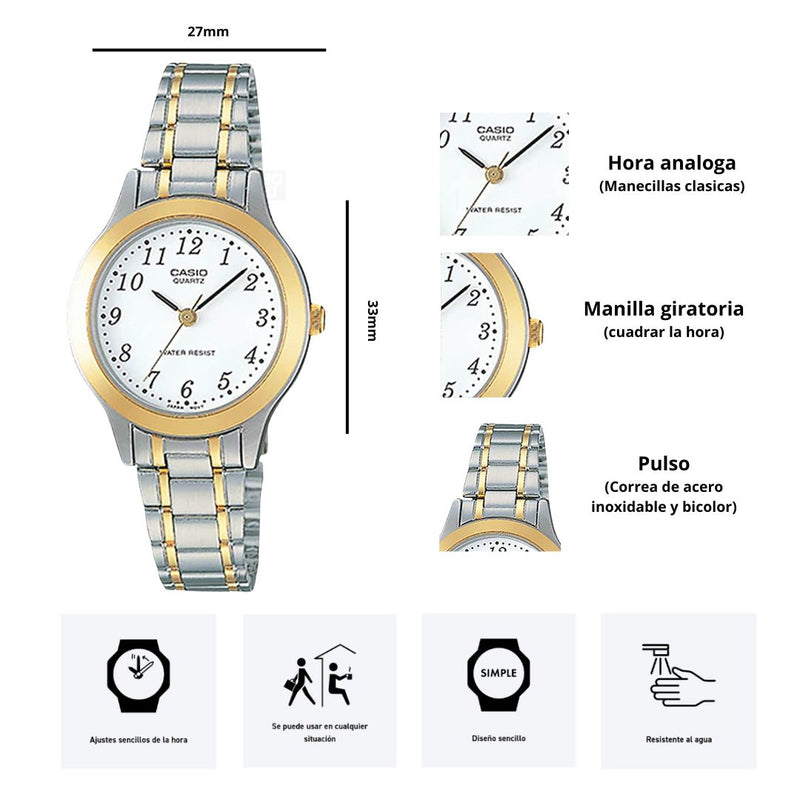 Reloj Casio Modelo LTP-1128G-7B Diseño Elegante