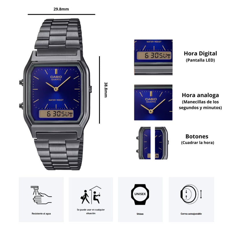 Reloj Casio Retro Modelo AQ-230GG-2A Diseño Clásico