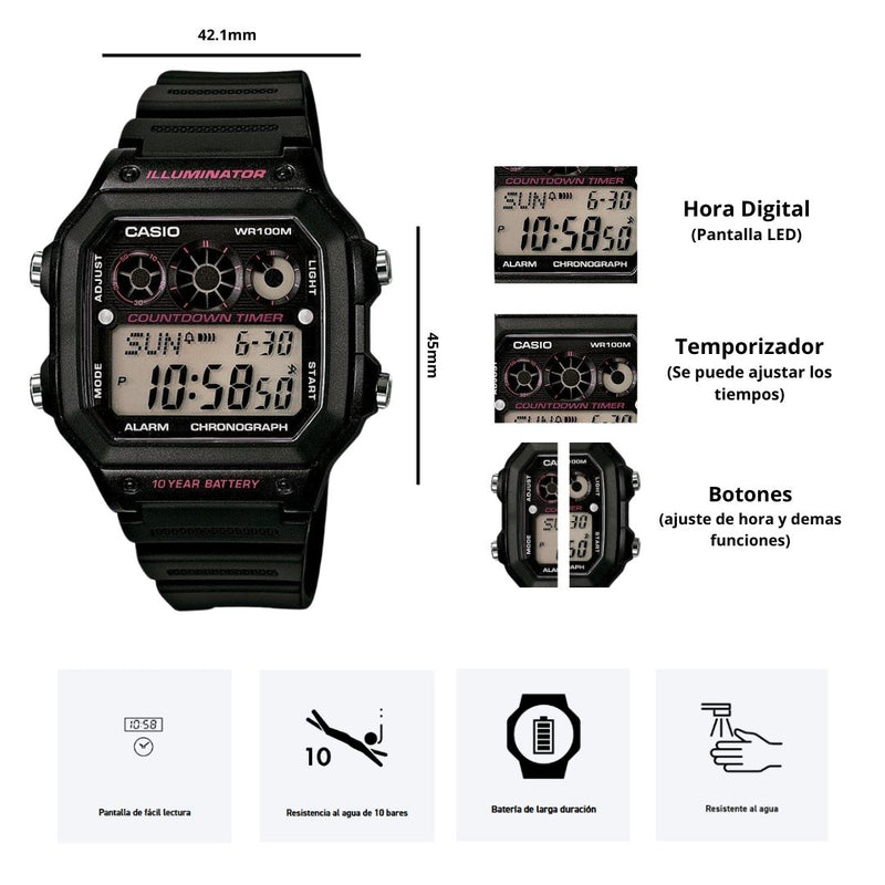 Reloj Casio Modelo AE-1300WH-1A2 Diseño Clásico