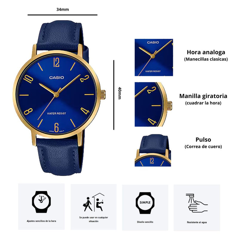 Reloj Casio Modelo LTP-VT01GL-2B Diseño Elegante