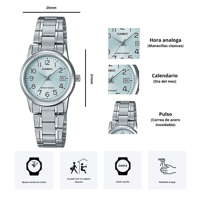 Reloj Casio Modelo LTP-V002D-2B Diseño Elegante
