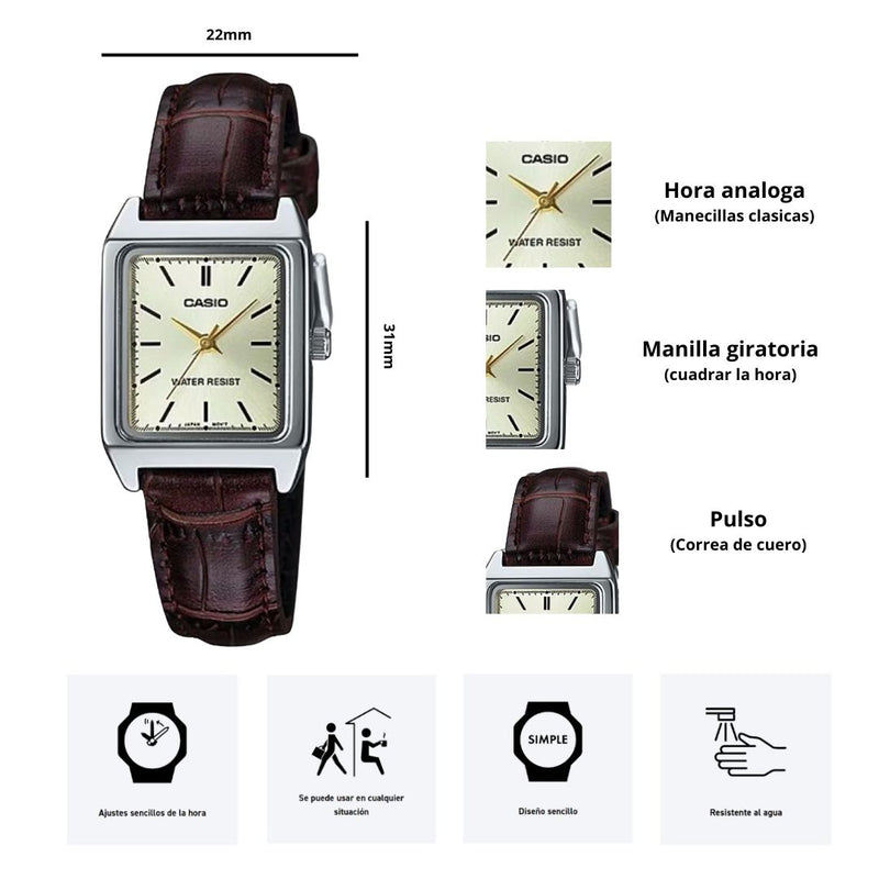 Reloj Casio Modelo LTP-V007L-9E Diseño Elegante