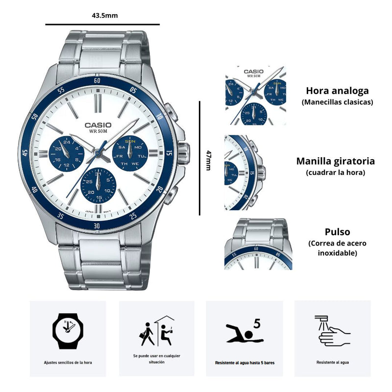 Reloj Casio Modelo MTP-1374D-7A2 Diseño Elegante