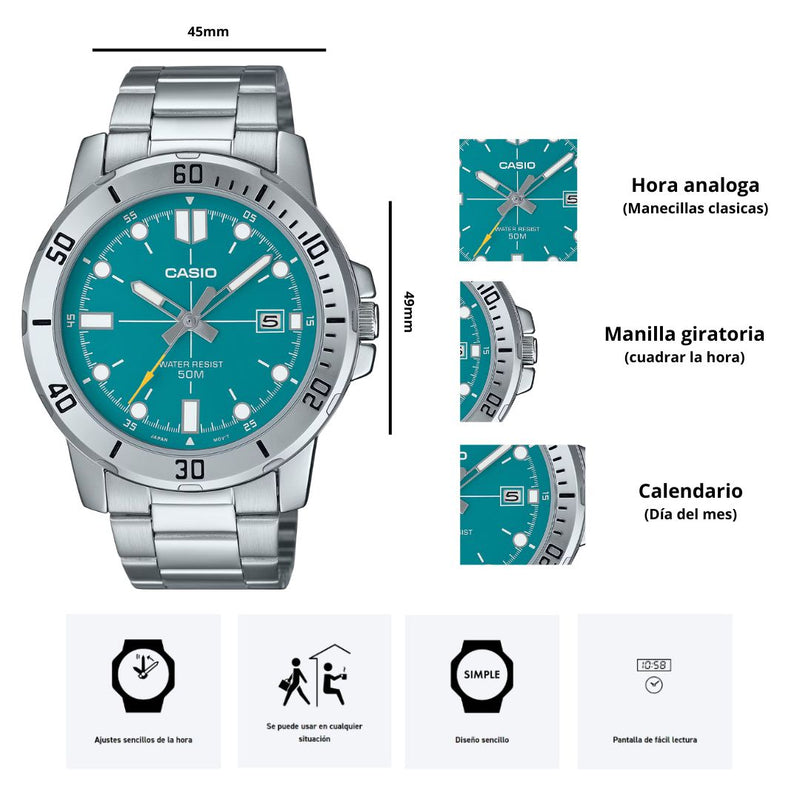 Reloj Casio Referencia MTP-VD01D-3E2 Diseño Elegante