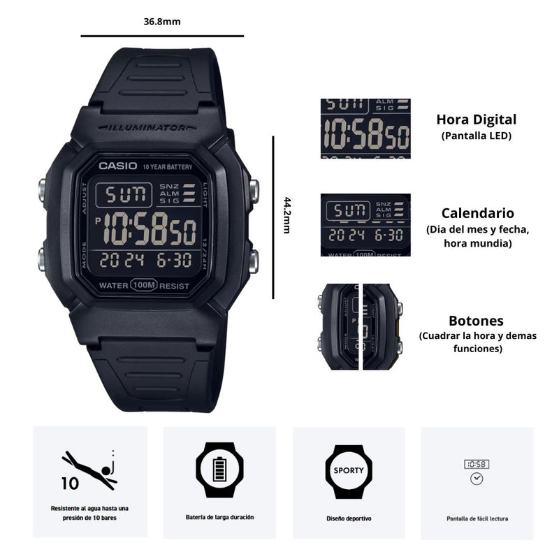 Reloj Casio Referencia W-800H-1B Diseño Deportivo