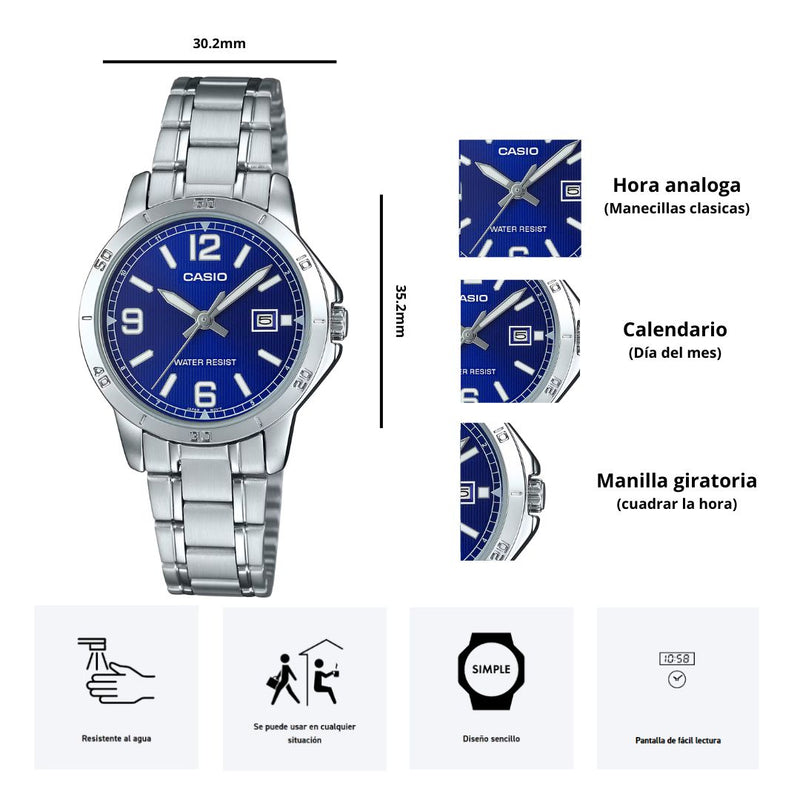 Reloj Casio Modelo LTP-V004D-2B Diseño Elegante