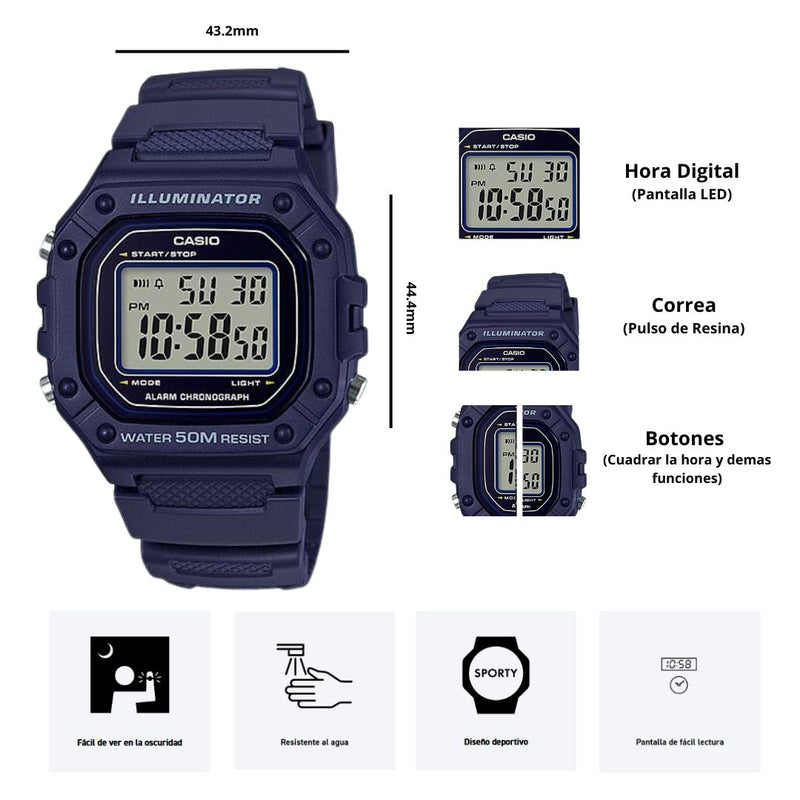 Reloj Casio Modelo W-218H-2A Diseño Deportivo
