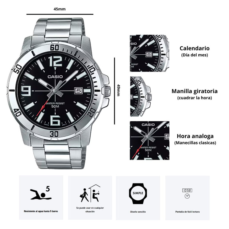 Reloj Casio Referencia MTP-VD01D-1B Diseño Elegante