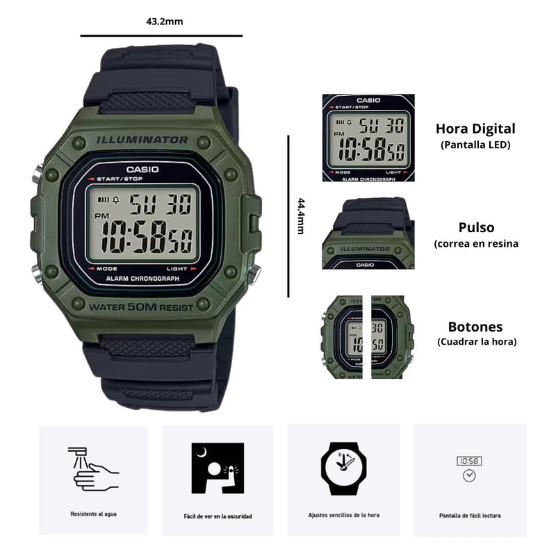 Reloj Casio Referencia W-218H-3A Diseño Deportivo