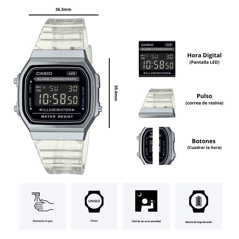 Reloj Casio Modelo A168XES-1BD Diseño Casual - Trasparente