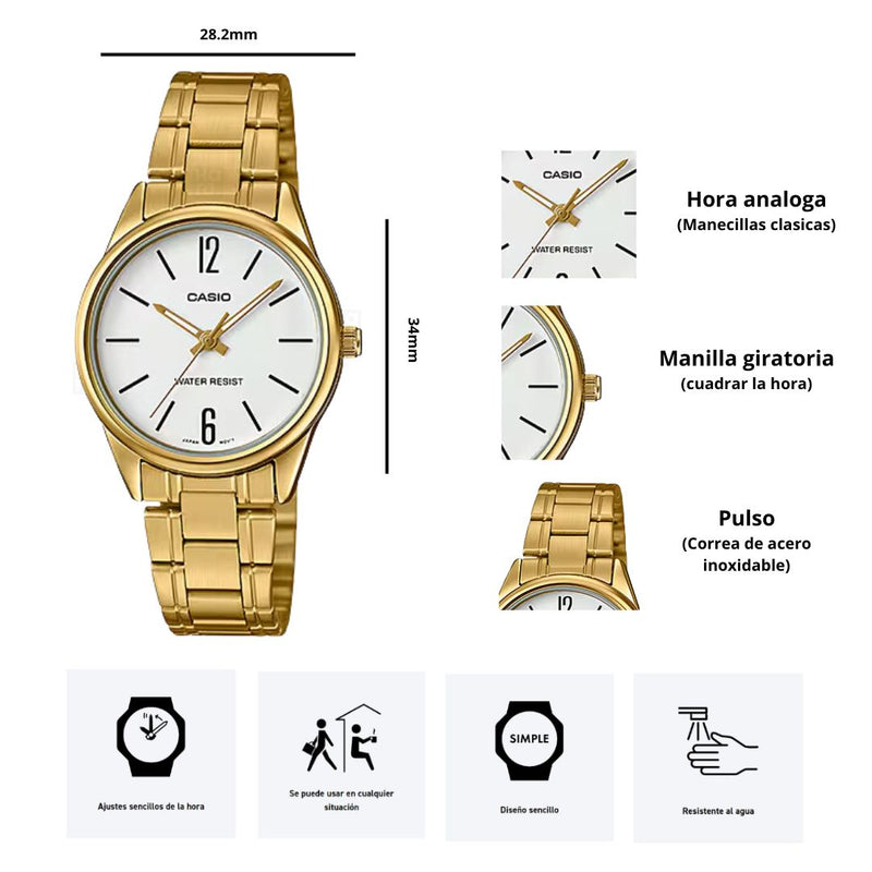 Reloj Casio Modelo LTP-V005G-7B Diseño Elegante