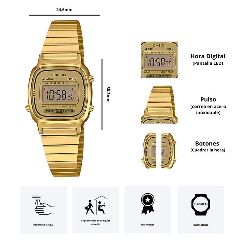 Reloj Casio Modelo LA670WGA-9DF Diseño clásico