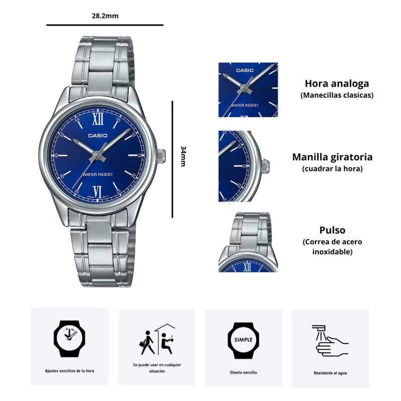 Reloj Casio Modelo LTP-V005D-2B2 Diseño Elegante