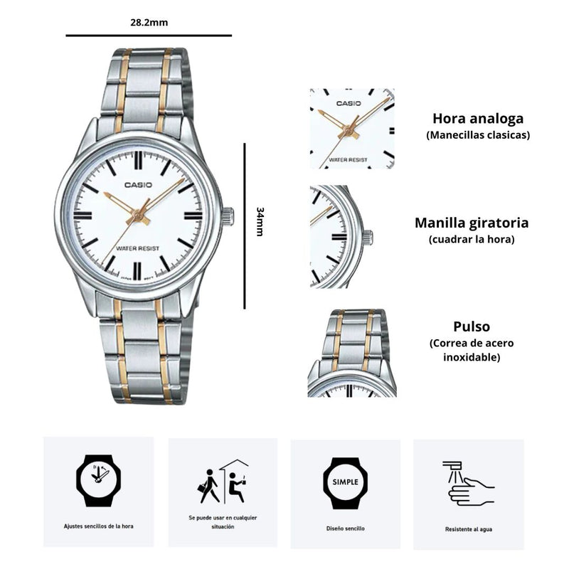 Reloj Casio Referencia LTP-V005SG-7A Diseño Elegante
