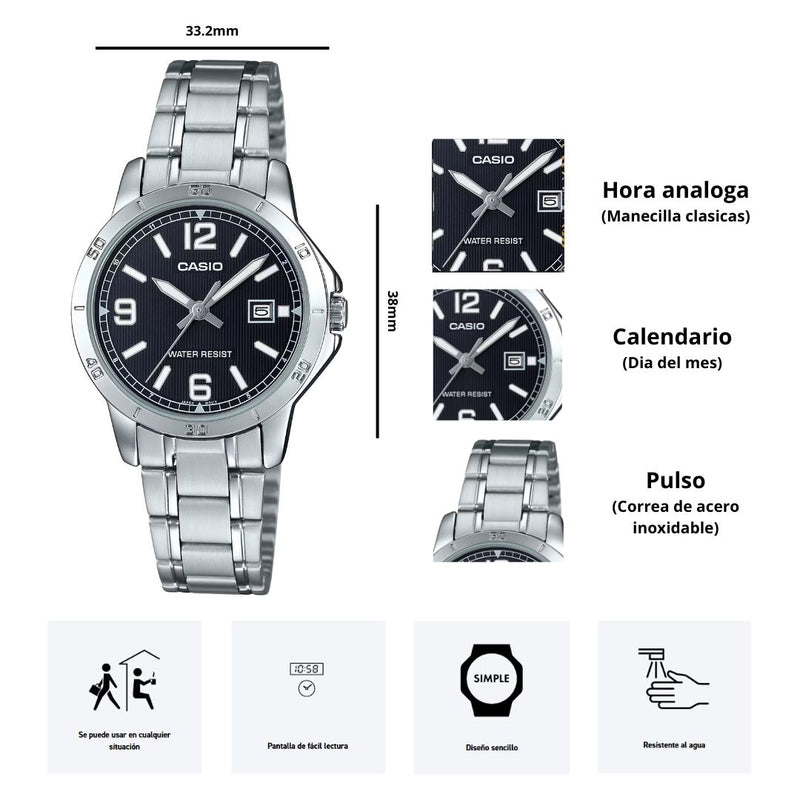 Reloj Casio Modelo LTP-V004D-1B2 Diseño Elegante